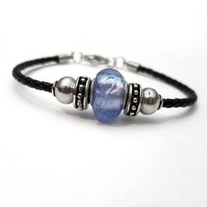 Glass & Silver Beaded Leather Bracelet